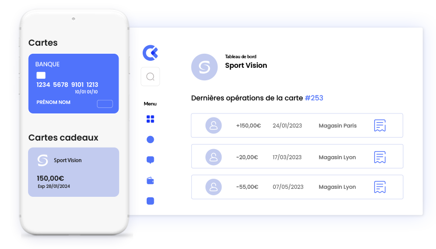 solution plateforme : écran du backoffice - liste des dernières opérations cartes cadeaux