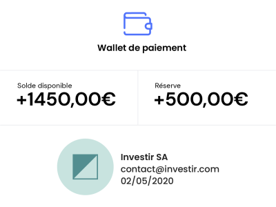 vue globale du wallet de paiement d'un marchand avec solde, dernières opérations et total des ventes